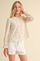 TWEEN GIRLS KIDS PINTUCK BILLOW L/S TOP (7/14)
